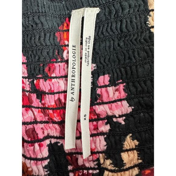 Anthropologie Size XS S Blossom Black Floral Maxi Dress Puff sleeves Smocked - Picture 9 of 13